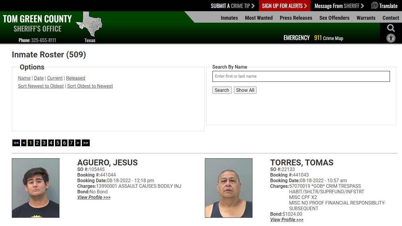 Inmate Roster (510) - Tom Green County Sheriff