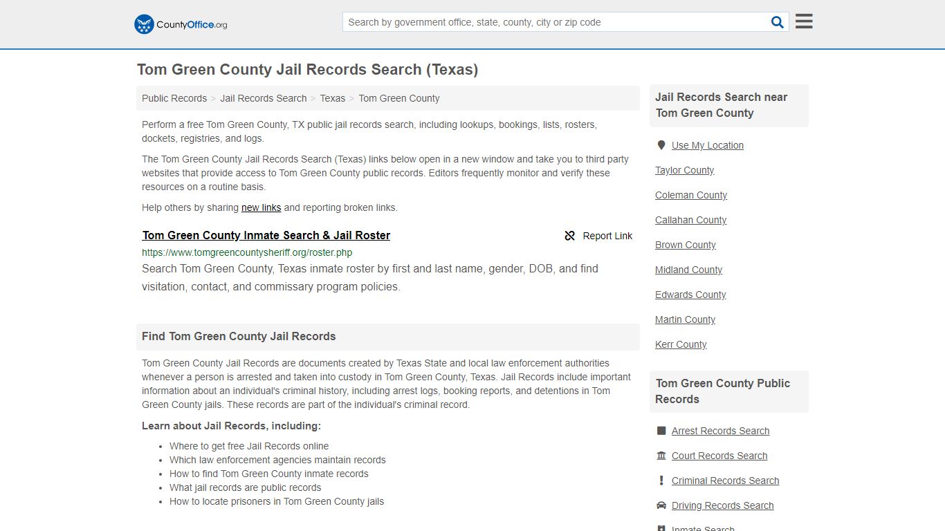 Tom Green County Jail Records Search (Texas) - County Office